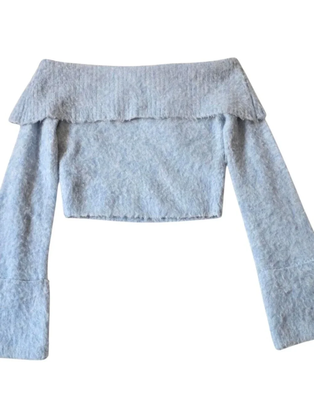 Cult Gaia Light Blue Knit Off The Shoulder Cropped Top - Picture 7 of 8